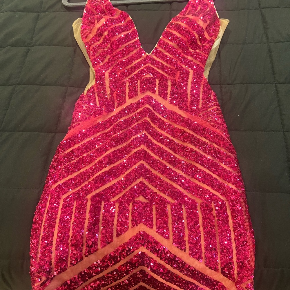 Jovani Geometric Short Dress with Plunging V-neckline